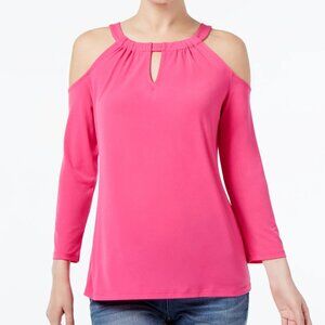 NWT INC International Concepts Gorgeous Cold-Shoulder Jersey Top – Intense Pink,